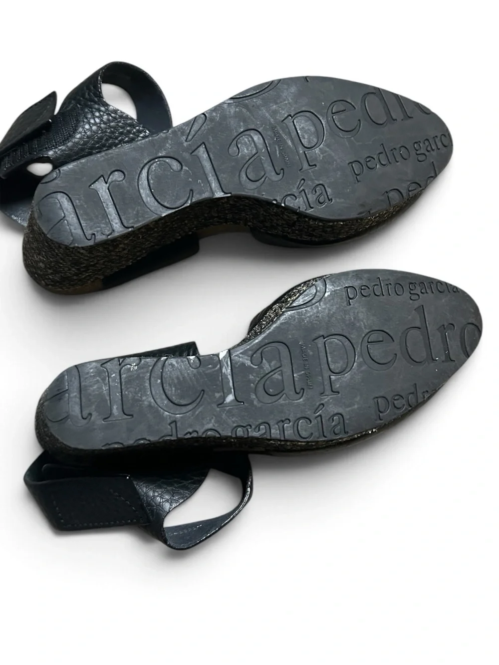 Pedro Garcia Black Leather Wedge Espadrille Sandals Size 39 US 8.5
